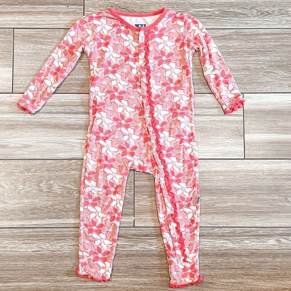 Kickee Pants Pink Floral Snap Coverall Size 18-24M